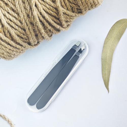 2 Pcs Eyebrow Tweezers Set Stainless Steel Slant Tip Tweezer for Eyebrow Facial Hair Ingrown Hair