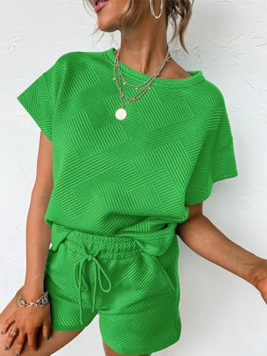 Image of UNCLECAT Womens 2 Piece Lounge Sets Short Sleeve Tops and Shorts Travel Outfits Pajama Set with Pockets