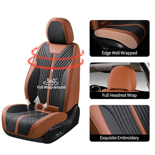 Image of FLORICH Seat Cover Full Set Brown Seat Covers Waterproof Car Seat Cushion Leather Automotive Seat Covers Car Seat Protector Universal Fit for Most Cars Trucks SUV, Brown&Black
