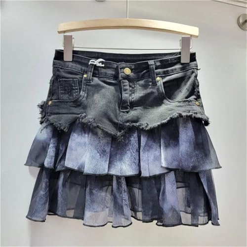 Women High Waist Colorblock Denim Skirt American Loose A-Line Short Skirt Street Summer Style4