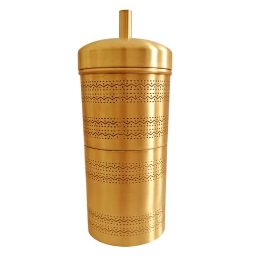 Image of Pure Brass Antique Coffee Filter /South Indian Traditional Coffee Filter /Etched Brass South Indian Coffee Filter /Embellished Heavy Duty Coffee Filter with Elegant Matt Finish