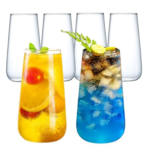 BEoneBEwin Borosilicate Glasses Set of 6 Heat & Cold Resistant, Thin Wall Lightweight Glass Cups For Cocktails Wine and Mixed Drinks, 17oz Large Capacity Water Glasses for Daily Use