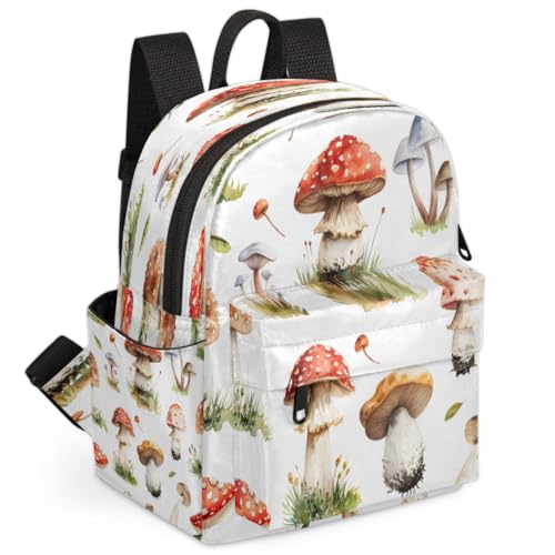 Watercolour Mushrooms Flowers Grass Backpack for Women Large Capacity with Adjustable Pressure Relief Strains Lightweight Travel Backpack for Work Travel Casual Gifting