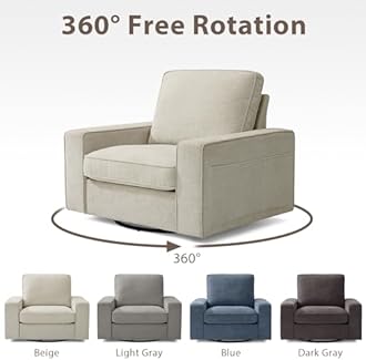 TEKAMON Swivel Accent Chair, Oversized Swivel Single Sofa Chair, Modern Chenille Fabric Barrel Armchair for Living Room/Office with Extra Wide Armrests, Washable Covers, 360° Rotation (Beige)