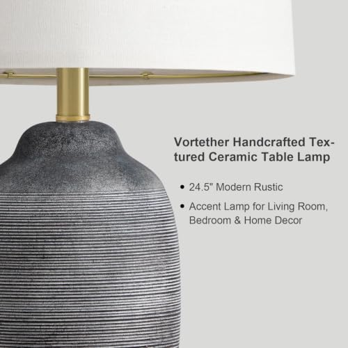 Image of 24.5 inch Vintage Ceramic Table Lamp Single-Rustic Boho Accent Nightstand Lamps for Bedroom, Living Room, Entryway-Small Textured Bedside Lamps, Modern Farmhouse Table Lamps for Home Decor Gray