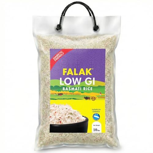 Falak Low Gi Basmati Rice 10lb - Resealable Bag - Naturally Aromatic, Aged, Flavorful, Slender, Non Sticky Grains