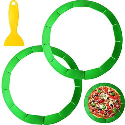 Adjustable Pie Crust Shield Silicone pie Crust Shield Adjustable Bake Crust Protector Pie Crust Protector Cover Kitchen Tool for Edges Baking Pie Pizza, Fit 8-11.4 Inch Pies(2 pack wtih Scraper)