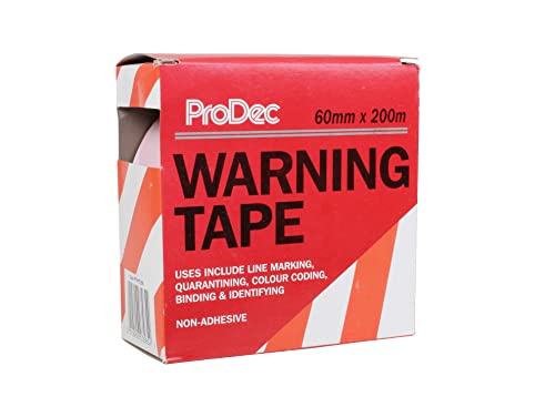 ProDec 60mm x 200m (2.5 x 650 ft) Non-Adhesive Red and White Chevron Hazard Warning Barrier Tape for Highlighting Restricted Areas and Obstacles, Supplied in Dispenser Box