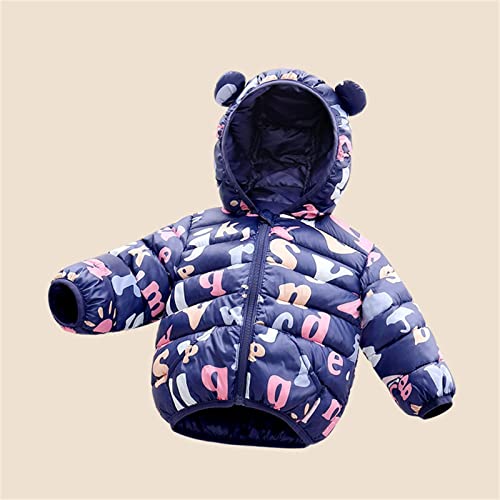 Toddler Kids Baby Boys Girls Cartoon Letter Bear Ears Coats Hooded Padded Outwear Winter Warm (Navy, 18-24 Months)3