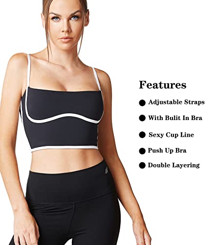 Move With You Sleeveless Spaghetti Strap Padded Sports Bra Tank Tops Square Neck Double Layer Workout Fitness Basic Crop Tops thumb #3