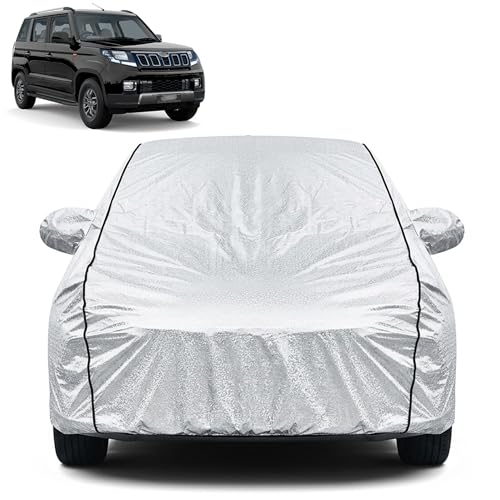Image of Waterproof Car Cover for Mahindra TUV300 | Dustproof, UV Resistant & Scratch Protection | Soft Cotton Lining | Triple Stitched | Mirror Pockets & Elastic Fit | Silver