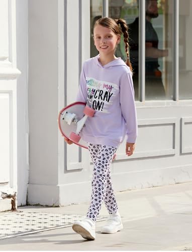 Image of PATPAT Girls 2 Piece Outfits Long Sleeve Hoodie and Leggings Clothing Set Outfits for Girls 4-12Y Fall /Winter Outfits