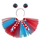 Borbilyn Blue Tutu Dress Red Skirt with Headband Cosplay Costume Costume Accessories Party Favors Women (Blue, Red, Waist:15'-35' / Dress Length:12in)