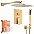 Brushed Gold Square Shower Head with Handheld Set, Rainfall Shower System Modern Wall Mounted Shower Faucet for Bathroom 10 inch (With Shower Valve)