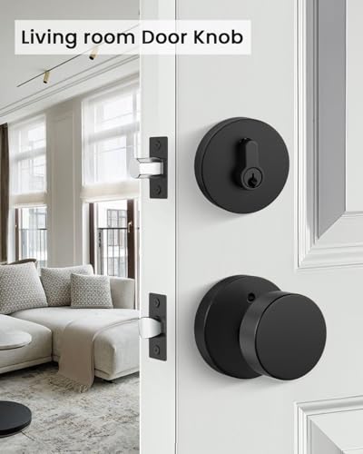 Image of Goldenwarm Black Door Knob with Deadbolt, Zinc Alloy Exterior Front Door Knobs and Single Cylinder Deadbolt, Matte Black Front Door Locks Set (1 Pack)