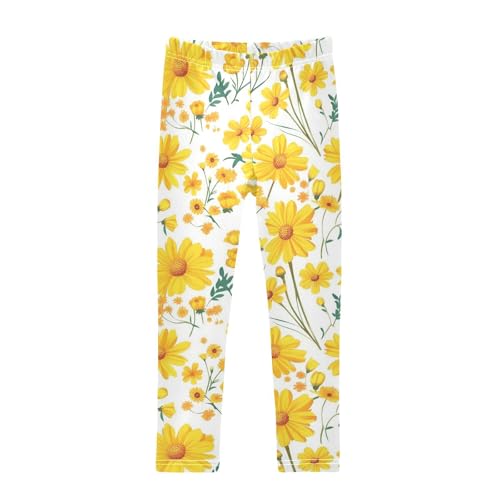 Wusikd Yellow Daisies Girls' Leggings Toddler Doodles Marigolds Kids Yoga Pants Dance Active Tights 4T