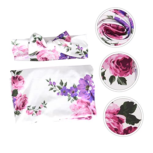 Toyvian 1 Set/2 Stks Haarband Wrap Set Baby Hoofdbanden Newborn Headband Baby Set Newborn Inbakeren En Hoofdband Nerborn Bowknot Tulband Stropdas Baby Inbakeren Wrap Polyester Violet Baby - Afbeelding 7
