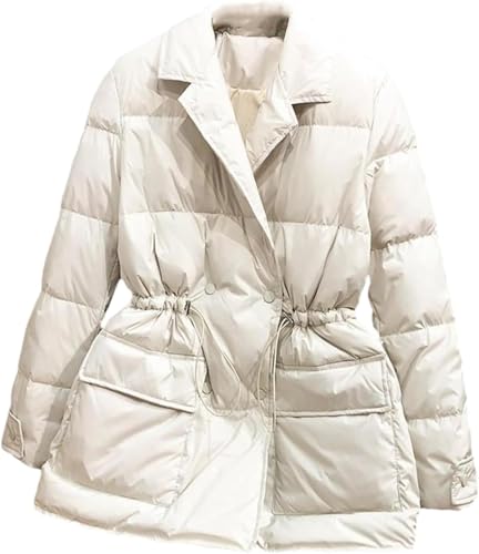 Suncadmious Chaqueta de invierno para mujer con solapa y cordón en la cintura con cintura ajustable cálida parka de moda de invierno impermeable cálida cortavientos y para la nieve (Almendra,L)
