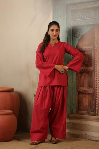 Image of REAM Women's Cotton Sleeveless Kurti and Farshi Salwar Set, Black, Ethnic Wear, Casual and Festive