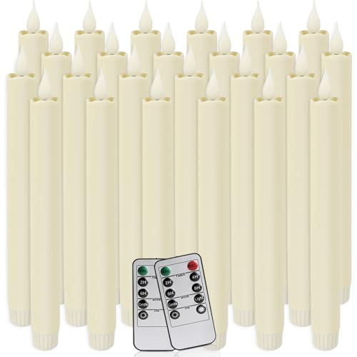 Image of 24-Pack Flameless Electronic Taper Candles with Remote - Realistic 3D Flickering LED Wick,No Smoke Safe for Kids /Pets,Suitable for Home Decoration, Parties, Public Places,Weeding, and Dinners.