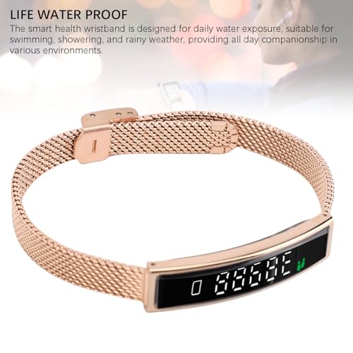 ASHATA Gesundheits-Smart-Armband, &uuml;ber Bluetooth Verbundener Tragbarer Fitness-Tracker, Hypertonie- mit Herzfrequenz und Schlaf, Schrittz&auml;hler, Wasserdicht f&uuml;r Laufen, Reiten mit APP (Gold)