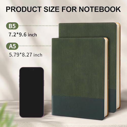 Image of Lined Journal Notebook for Work College Ruled Notebook 5.79 inch x 8.27 inch A5 PU Leather Daily Journaling Notebook 216 Pages for Women Men Daily Writing Business School Travel Gift (Dark Green)