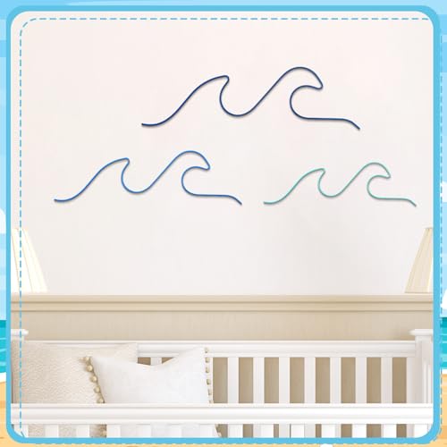 Tandefio 3 Pcs Metal Ocean Wave Wall Decor Blue Wave Beach Wall Art Nautical Decor Coastal Sea Surf Board Hanging Summer Seaside Decoration for Bedroom Bathroom Living Room - Image 5