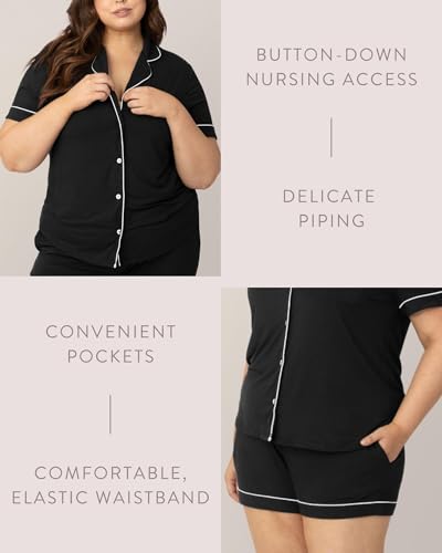 Image of Kindred Bravely Clea Short Sleeve Pajama Set, Maternity & Nursing Sleepwear | Soft button-down breastfeeding sleepwear with pockets and elastic waist, breathable for pregnancy through hospital and beyond