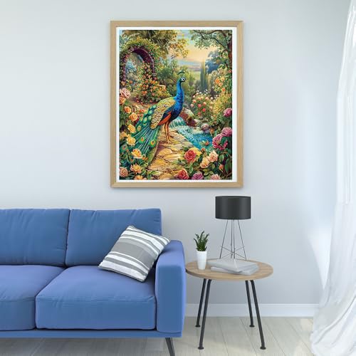 Image of Moohue Art Crafts 14ct Counted Cross Stitch Patterns Kits Animal Peacock Garden Printed Stamped Cross Stitch Kits for Adults Needlepoint Kits (Animal Peacock Garden)
