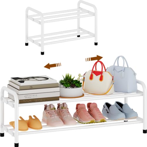 Image of KANAV 2-Tier Expandable Shoe Rack, Heavy Duty Adjustable Metal Shoe Organizer for Closet & Entryway, Freestanding, Tool-Free Assembly, White