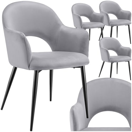tectake® Lot de 4 Chaises de Salle à Manger rembourrées Modernes Velours Fauteuil Salon Chaise Scandinave Pieds en Acier laqué Élégant avec Accoudoirs...