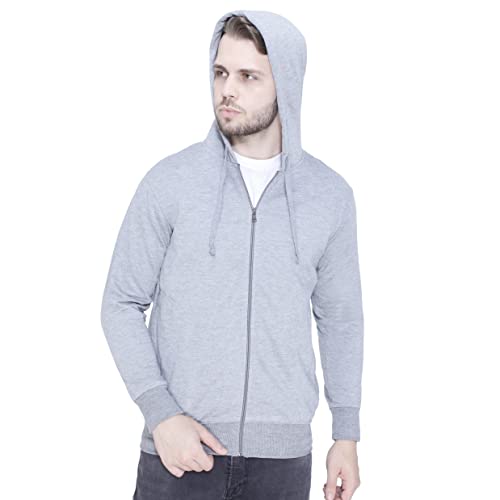 Image of Plain Zip Neck Hooded Winter Cotton Sweatshirt with Full Sleeves