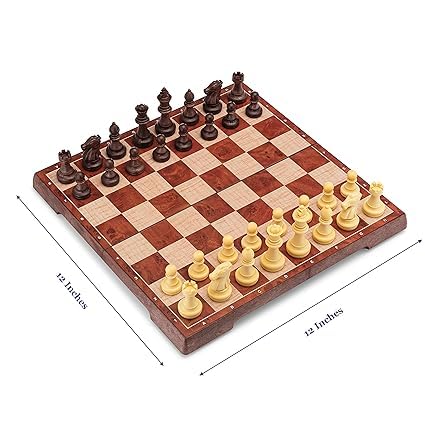 Image of Wooden Chess Set Folding Board Game | Handcrafted Chess Board with Carved Pieces & Storage Case | Classic Strategy & Educational Game for Kids & Adults | Gift Set
