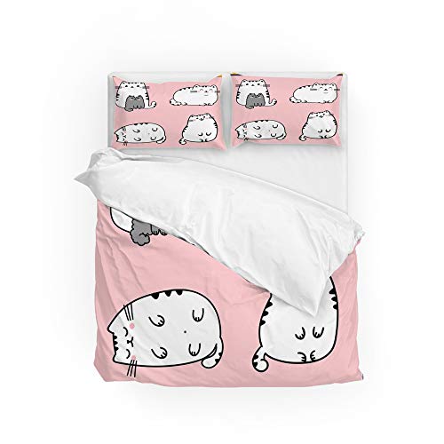 Parure de lit 2 pièces en microfibre douce avec housse de couette et taie d'oreiller motif chat - 2