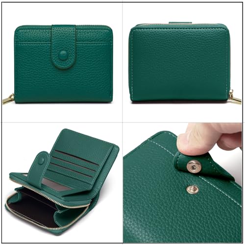 Women's Small Soft Leather Purse Small Purse Women's Mini Purse with Large Zip Coin Compartment, Deep Green4