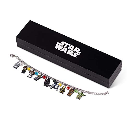 Star Wars Cute 15mm Enamel Charms Bracelet Jewelry - Sturdy Colorful Chibi Characters Pendant Beads in Elegant Silver Chain - Includes Yoda, Luke Skywalker, Darth Vader, Han Solo & Chewbacca4