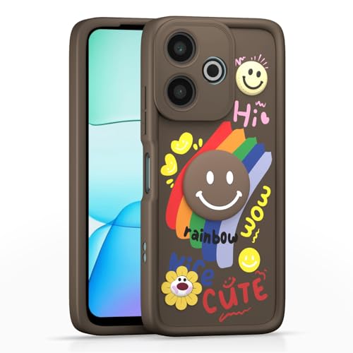 Image of Pikkme Back Cover for Redmi 13 5G / Poco M6 Plus 5G | Soft Silicone| Cute Rainbow Smile & 3D Cartoon Flower Design | Shockproof Raised Camera Protection Bumper Case (Brown)
