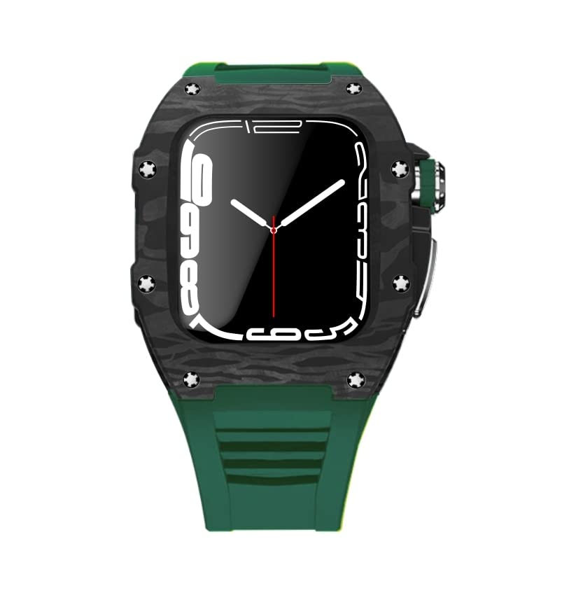 Étui en fibre de carbone pour 44 mm iWatch avec bracelet en caoutchouc sport