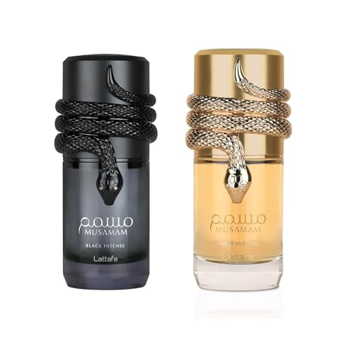 Image of Lattafa Musamam White Intense & Musamam Black Intense Eau De Parfum Spray for Men & Women - Luxury Arabian Fragrance Duo Pack - Long Lasting Perfume Gift Set (100ml Each)
