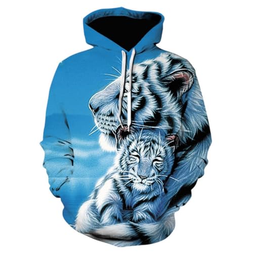 HUANYIN Sweat-Shirts à Capuche imprimés en 3D Motif Tigre Blanc Chaud pour Hommes et Femmes, Tendance, décontractés et Amusants