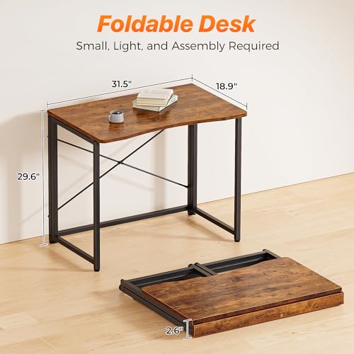 Image of Huuger Folding Desk for Small Spaces, 31.5 Inch Foldable Computer Table