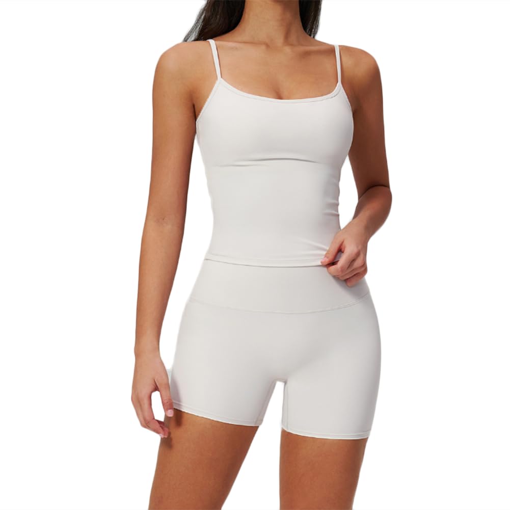 XYFfybhsd 2Pcs Women's Workout Sets Outfits High Waist Yoga Shorts and Sports Bra Gym Clothes Tracksuit(Size:XL,Color:White)