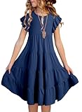 blibean Girls Dresses Summer Sleeveless Sundress Ruffled Boho Tween Cute Round Neck A-line Tiered Dresses Kids Casual Pockets Swing Clothes Solid Dressy Outfit Size 10-11 Years Old Dark Blue