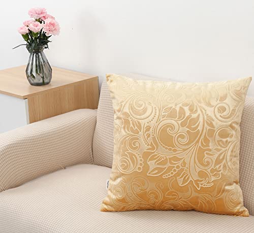 TangDepot Embossed Velvet Throw Pillow Cover-(20" x 20", C33 Beige)
