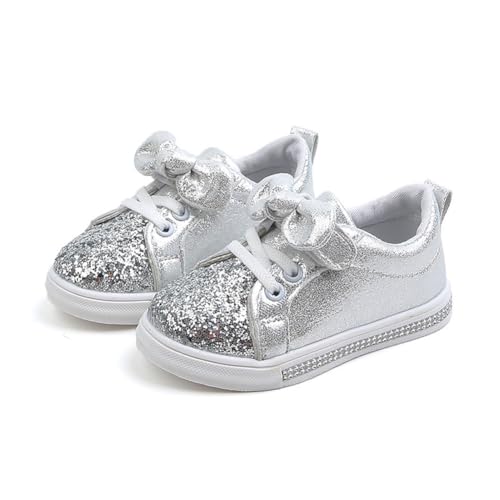 Girls Glitter Shoes Toddler Little Kids Casual Sneakers Bowknot Footwear Non-Slip Walking Shoes