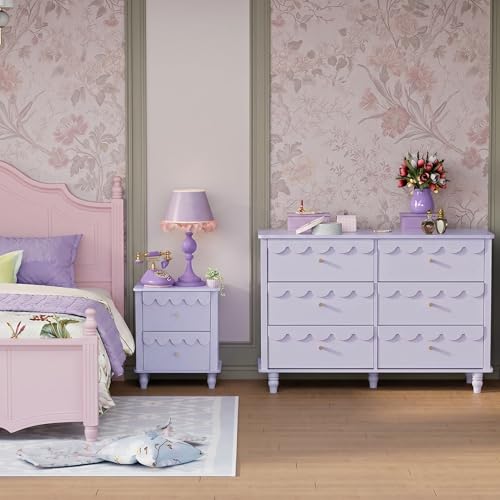 Image of Anbuy Nursery Chests and Dresser for Kids Bedroom Wood 6 Drawer Dresser, Dressers & Chests of Drawers with Metal Handles for Bedroom, Nursery, Hallway(Purple)