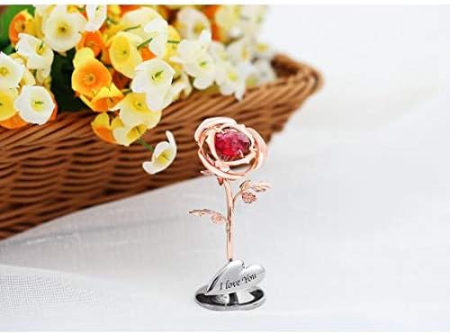 Miniatura 4 de Matashi Adorno de mesa con diseño de flor de rosa chapada en oro de 24 quilates con pétalos de cristal rojos (oro rosa) Elegante día de la madre,