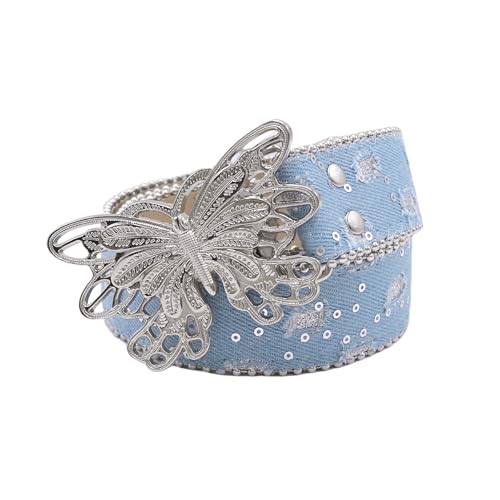 AIBEARTY Women's Fashion Butterfly Buckle Waist Belt Y2K Glitter Waistband for Jeans Pants Cowgirls Cowboys Waist Chain4