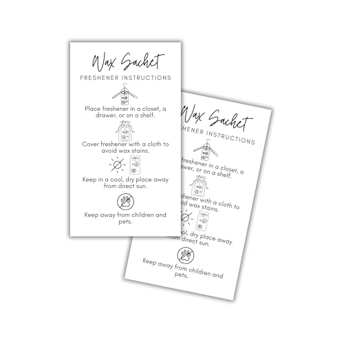 Wax Sachet Scented Care Instruction Cards 50pk 2x3.5” Car Freshies Dried Herbs How to Care for Warning Labels Molds Packaging Clients