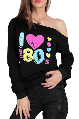 Image of MAGICMK Woman's Sweatershirt Lips Print Causal Blouse Off The Shoulder Long Sleeve Loose Slouchy Pullover Plus Size Tops